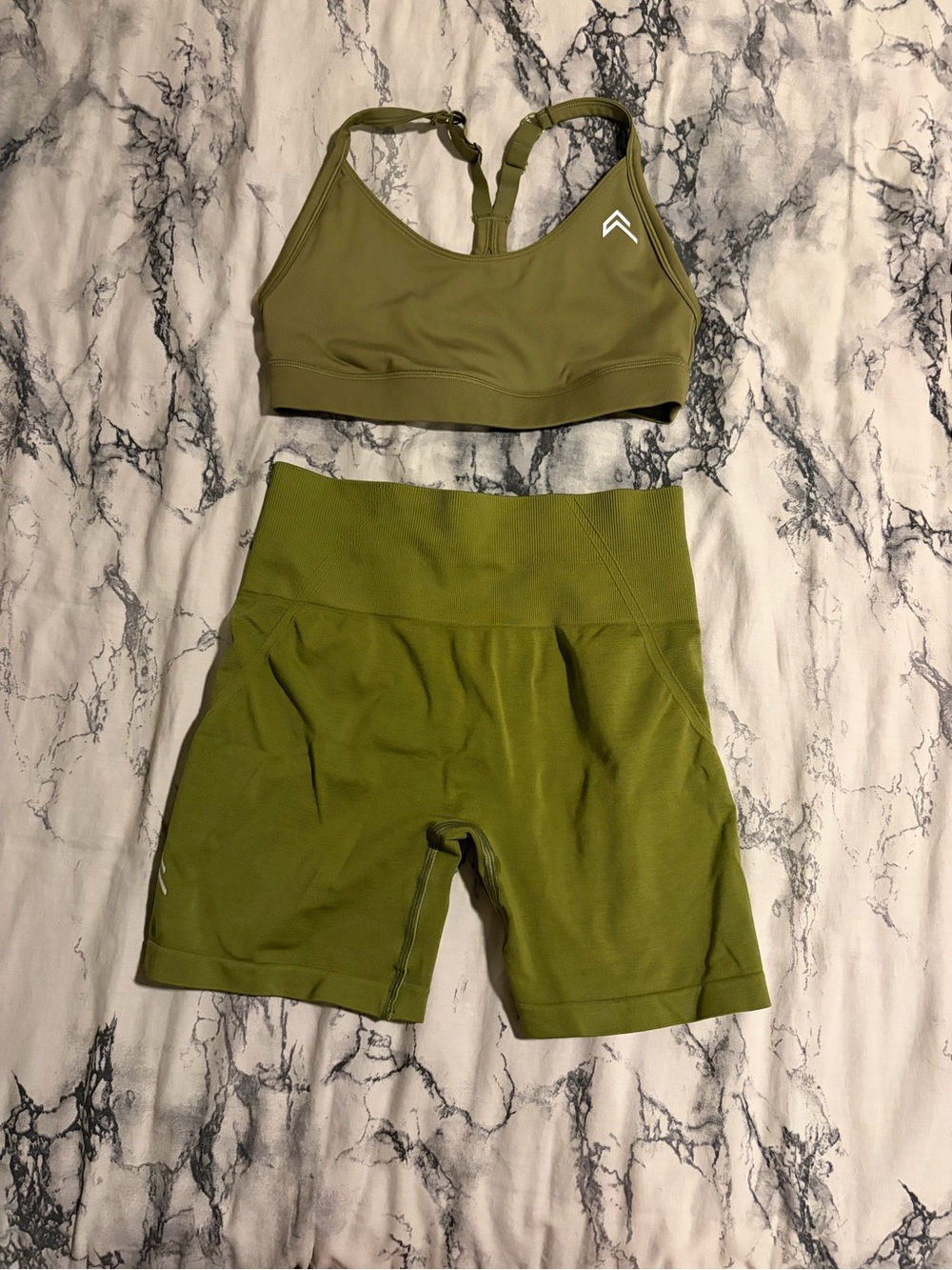 Oner Active Olive Sports Bra and High-Waist Athletic Shorts Set